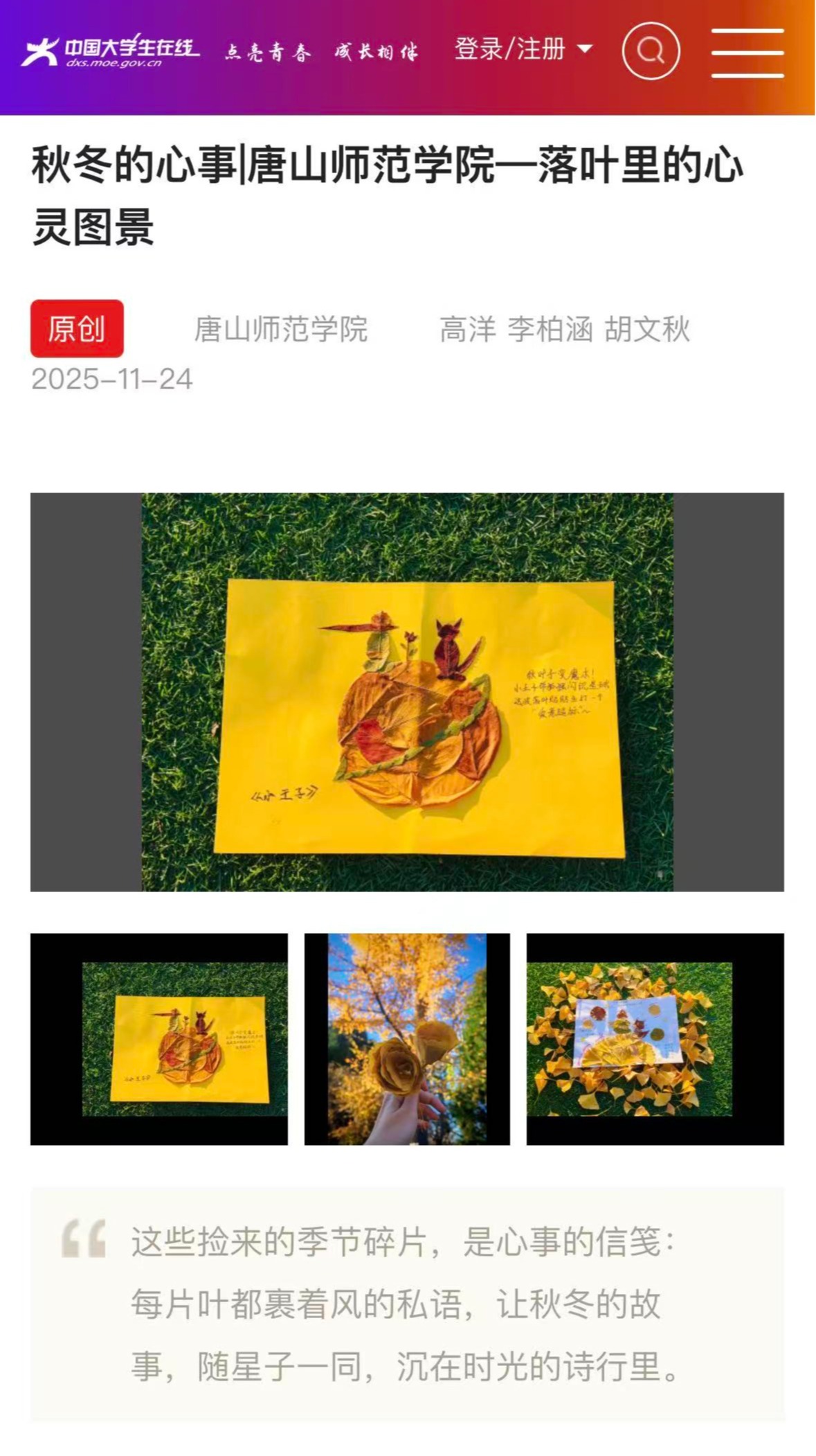 《中国大学生在线》——秋冬的心事|2026世界杯官网—落叶里的心灵图景